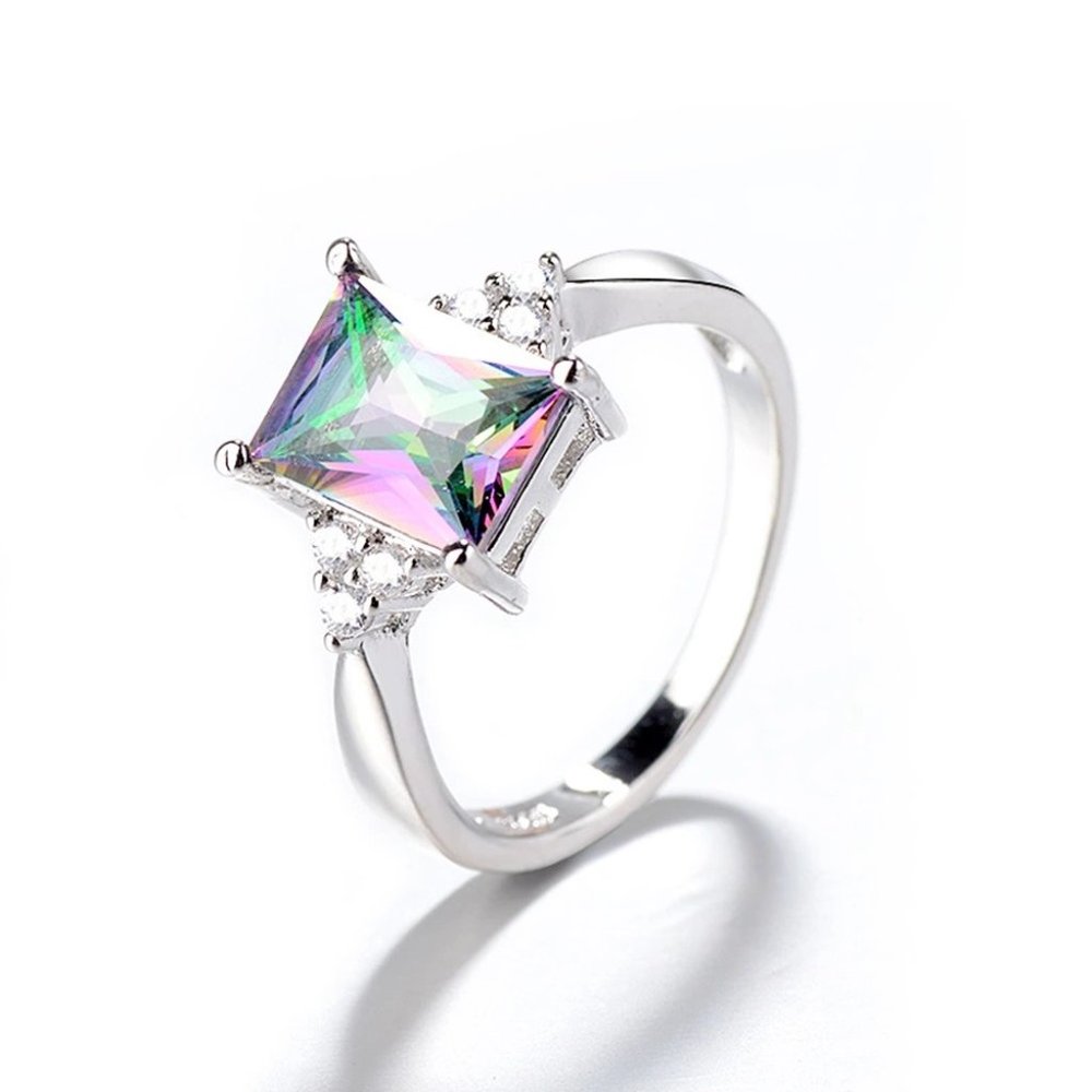 Dainty Radiant Cut Pure Gemstone Zircon Trendy Rings for Women, EVGG1434